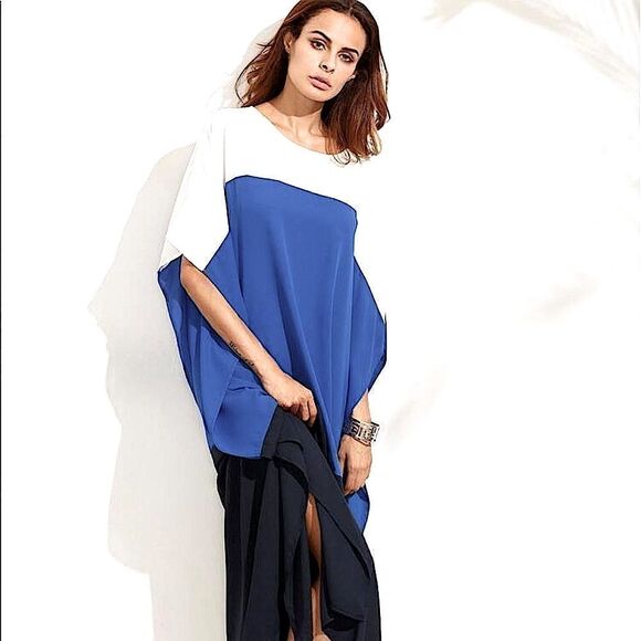 Color block slit maxi dress.  White , royal & navy. Washable,  great for… - Picture 2 of 16